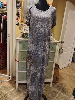 Artisan Ny Heathered Blue Short-Sleeve Maxi Dress